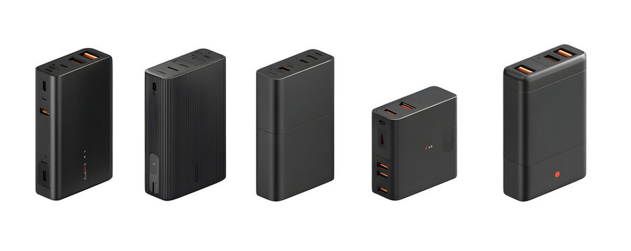 Studio-Lit Detailed Premium modular power bank with stack PNG cutout, versatile design element, ideal for graphic design and web banners, royalty-free, mockups, digital downloads