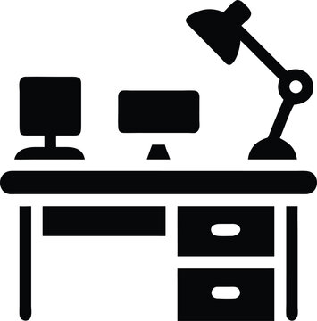 Office desk with computer icon