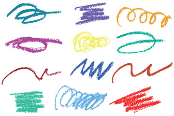 Poster - Hand drawn wax crayons brush strokes, paint texture background, highlight shapes, kid drawing doodle scribbles