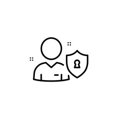 Poster - Minimalist line art depicting a person icon protected by a shield with a keyhole.
