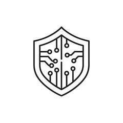 Fototapete - A shield icon containing a circuit board pattern, representing data protection or cybersecurity.