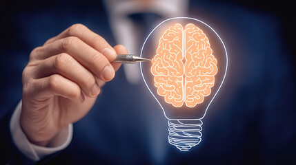 Poster - Innovative concept of creativity and intelligence represented by brain inside light bulb, symbolizing ideas and inspiration