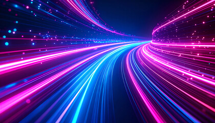 Poster - Vibrant streams of neon colors flow through a dark background, creating a dynamic and futuristic visual effect