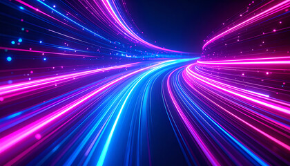 Poster - Vibrant streams of light in blue and pink create a dynamic and futuristic visual effect, resembling a digital journey through space