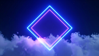 Poster - A glowing diamond shape hovers above colorful clouds against a starry night sky, creating a surreal and captivating visual effect