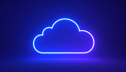 Poster - A glowing cloud outline in blue neon against a dark background, creating a modern and digital aesthetic