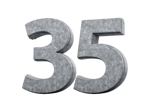 Concrete Number Thirty Five 35 Digit Made Of Grey Concrete Stone White 3d Illustration