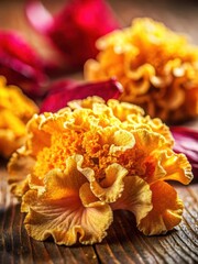 Wall Mural - dried tremella fuciformis mushroom caps covered in golden dust on hibiscus sabdariffa flowers