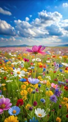 Wall Mural - field of vibrant wildflowers in full bloom with delicate petals and soft colors amidst a gentle breeze