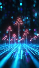 Poster - Abstract Technology Vision with Data Stream Illustrations and Fluorescent Arrow Symbols for Growth