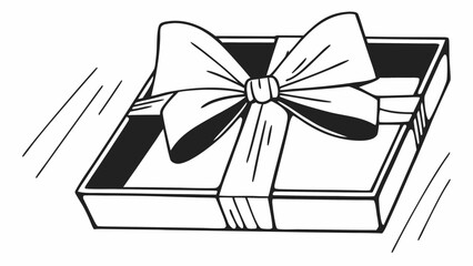 Poster - Open gift box with a large bow and ribbon in black and white line art style illustration design element created with generated ai