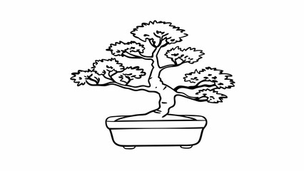 Aufkleber - A black and white line drawing of a bonsai tree in a pot with a white background isolated created with generated ai