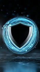 Poster - A glowing blue shield with a black background. The shield is surrounded by a blue and white glow
