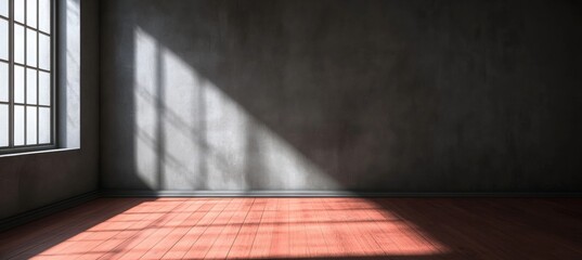 Poster - Elegant Dark Room Interior Bathed in Natural Sunlight with Beautiful Wood Flooring and Black Walls