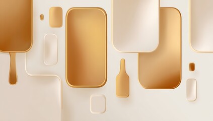 Aufkleber - Minimal fluid shapes in gold and beige tones gently melt, creating a simple yet elegant abstract background.