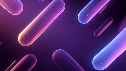 Aufkleber - Neon reflections gently play on elongated cylinders against a purple backdrop, enhancing fluid geometric shapes.