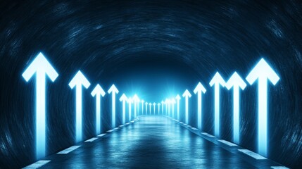 Poster - Illuminated Arrows Symbolizing Progression in a Modern Digital Space Representing Forward Movement