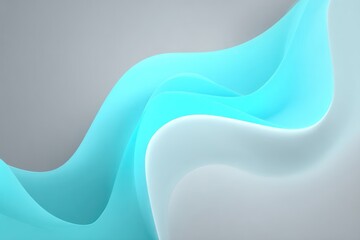 Aufkleber - Fluid geometric shapes with cyan tones float over a soft gray gradient, creating a tranquil, minimal backdrop.