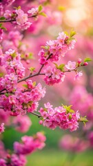 Wall Mural - pink beauty bush blooms on a sturdy branch against a soft