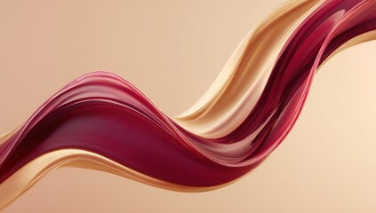 Aufkleber - Fluid lines in smooth red and gold curves float gently over a soft beige background.