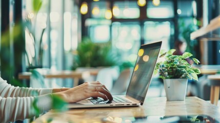 Poster - Person typing on laptop in a modern office stock photo --ar 16:9 --raw --v 6 Job ID: 25cf658a-4070-438e-a0b4-ff472a9d3f84