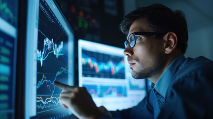 Poster - Businessman analyzing charts on screen stock photo --ar 16:9 --raw --v 6 Job ID: 4f8bf691-50e5-4199-af5c-267e3490f2ea
