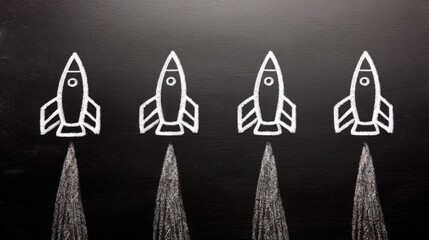 Poster - Creative chalk drawing of a rocket symbolizing innovative ideas and the journey of an abstract startup launchpad concept