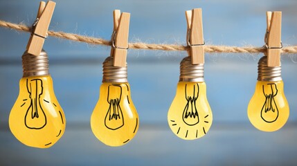 Poster - Aesthetic display of light bulbs hanging elegantly on a rope creating a cozy ambiance in a minimalistic setting