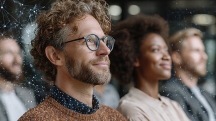 Poster - Thoughtful man with glasses and beard contemplating ideas while engaged in creative brainstorming session