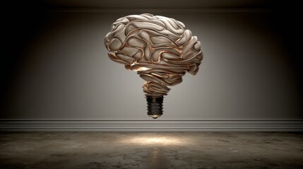 Poster - Futuristic light bulb shaped like a brain representing innovative ideas and ai co-creation in a modern business space