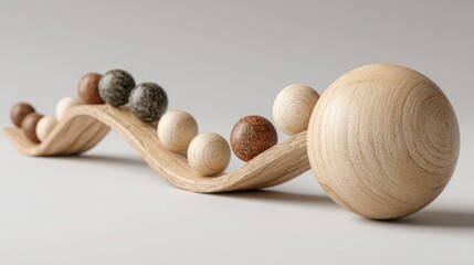 Poster - Three wooden balls arranged on a table representing the concept of co-creation path and collaborative business strategies