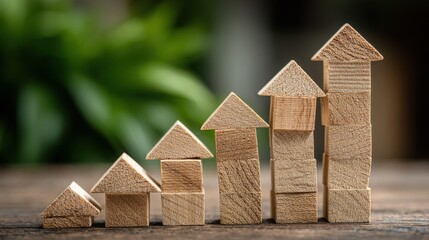 Poster - Wooden block set representing business growth canvas icon concept with visual layout for strategic planning and development
