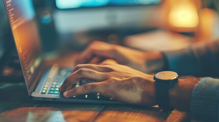 Poster - Hands typing with screen in background stock photo --ar 16:9 --raw --v 6 Job ID: 7a98c17b-7687-48f1-97cf-2cf251dddd7b