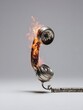 © Dewi - Vintage telephone with flames rising from the receiver, set against a minimalist gray background