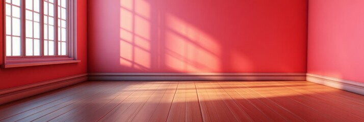 Poster - Bright and Airy Living Room with Sunlit Empty Corner, Pink Walls, and Modern Minimalist Decor