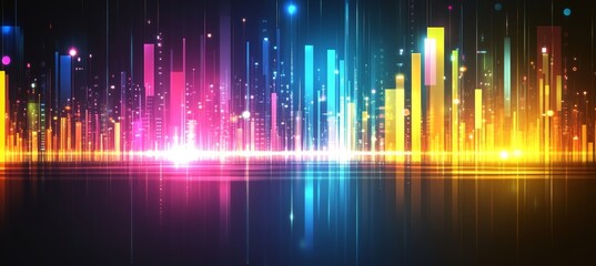 Poster - Abstract Background for Cityscape Visualization Featuring Bright Glowing Bars and Vibrant Colors