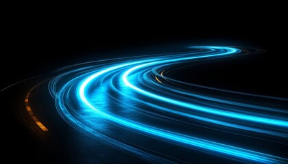 Poster - Vibrant Nighttime Urban Landscape Illuminated Pathways and Traffic Light Trails on Highways