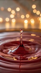 Poster - A captivating shot of a red liquid drop creating ripples with bokeh lights in the background effect 100