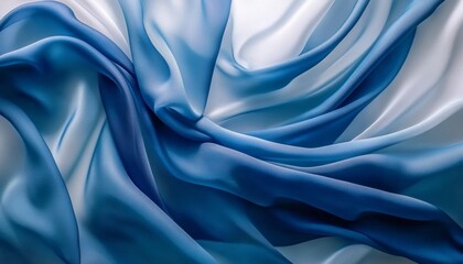 Poster - Abstract Elegance in Motion Flowing Fabric of Blue and White Hues on a Waving Canvas of Silk