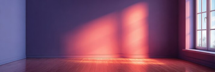 Poster - Bright and Inviting Purple Room Bathed in Sunlight with Elegant Parquet Flooring and Window View