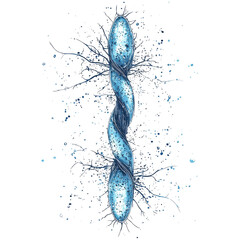 Poster - chromosome DNA concept. Twisting blue DNA strand with glowing particles and electric energy sparks transparency