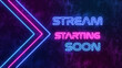 © Hasti - stream starting soon neon lights text and arrow on blue pink concrete wall, streaming and broadcasting social media design element