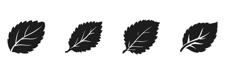 Poster - Silhouette Of Mint Leaves Set. Nature And Herbal Design Elements Collection. Isolated Vector Illustration