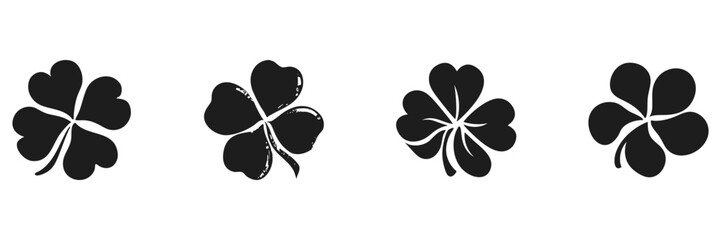 Poster - Four-Leaf Clover Silhouette Set. Symbol Of Luck And Fortune Collection. Isolated Vector Illustration