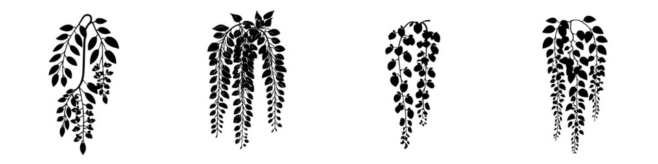 Poster - Elegant black icons featuring cascading foliage in various designs suitable for nature-themed projects