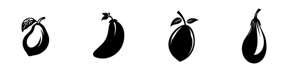 Poster - Black icons of various vegetables with a minimalist design and emphasis on shape and form in a monochromatic style