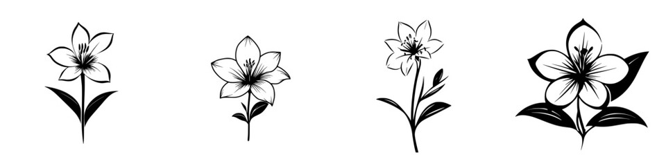 Poster - Black floral icon set featuring various flower designs arranged in a row with differing styles and details