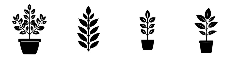 Poster - Black plant icons representing different growth stages in a minimalistic design suitable for various graphic projects