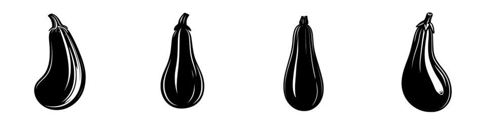 Poster - Black icon collection of assorted eggplants in a minimalist style on a clean background