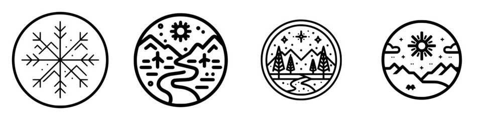 Poster - Iconic black designs showcasing nature and seasonal elements with a minimalist style for digital use and artistic inspiration